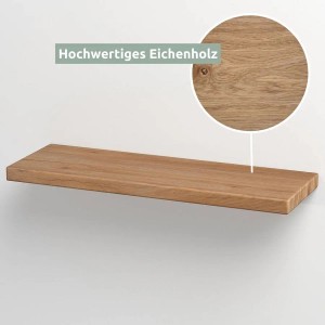 Holz4home Wandregal aus Eiche, 80cm, ohne Baumkante, Natur. Schweberegal für die Wand.