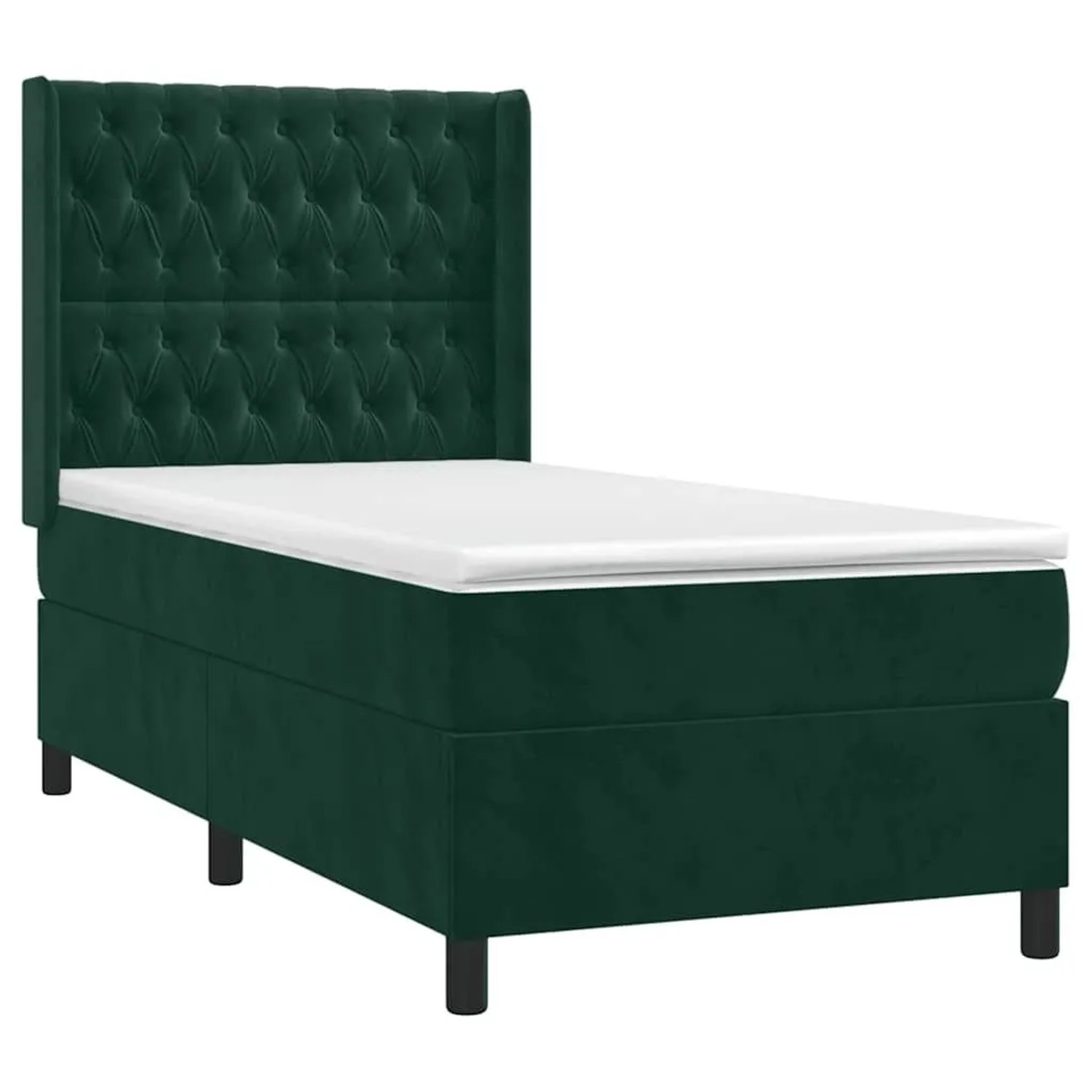 vidaXL Boxspringbett mit Matratze & LED Dunkelgrün 80x200 cm Samt 3139712
