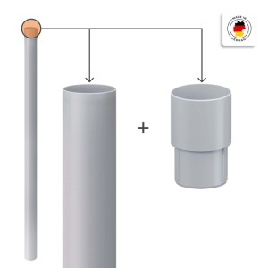 Inefa Regenrinnen Fallrohr, 100cm, DN 50, PVC grau, mit Steckmuffe zur Ableitung von Regenwasser.
