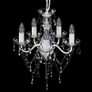 Eleganter, transparenter Kronleuchter mit 5 Armen. Kristallglas-Optik, ideal für Wohn- und Esszimmer. Lampen & Leuchten.
