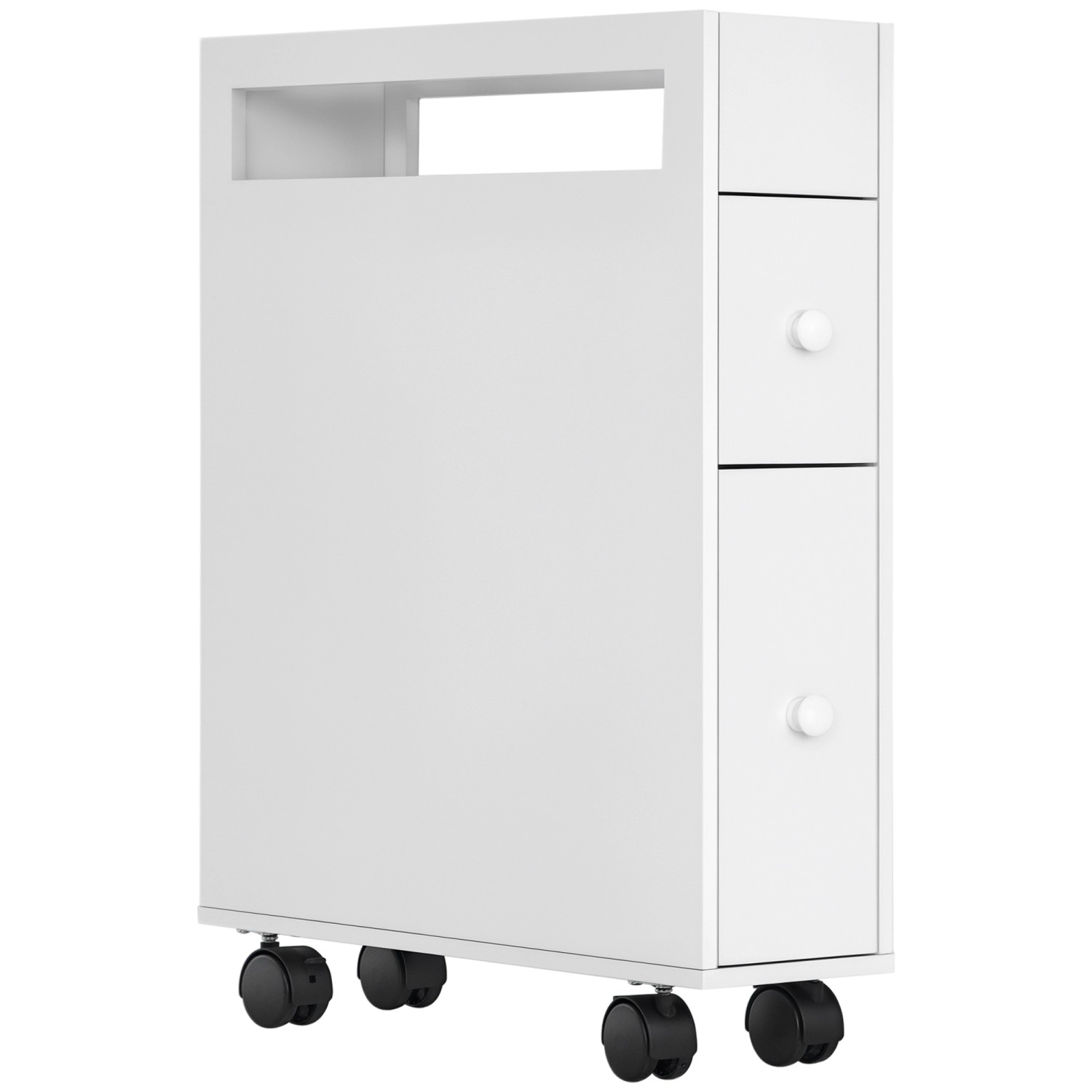Kleankin Badezimmerschrank mit Rollen 2 Schubladen 16 x 49,5 x 66 cm