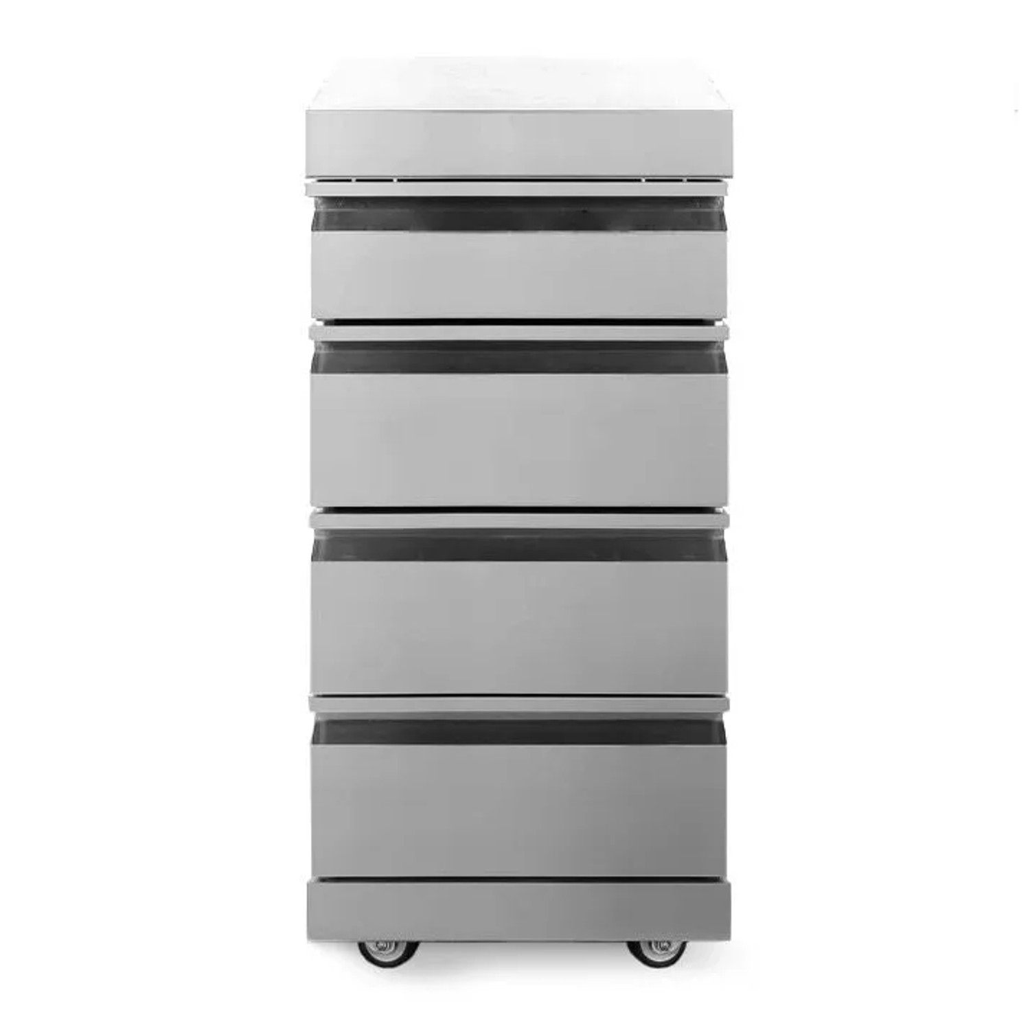 MyOutdoorKitchen Schubladenmodul Stainless Collection mit 4 Schubladen und Rollen.