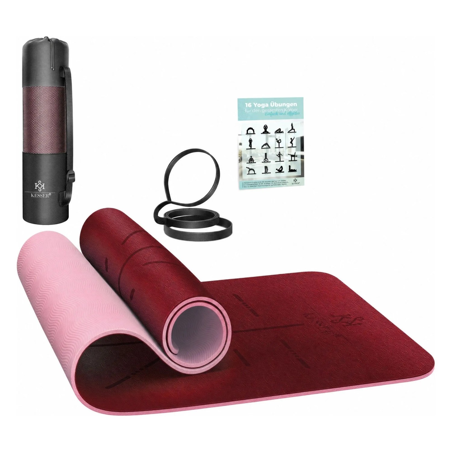 KESSER Gymnastikmatte TPE Rutschfest Größe 183 x 61 cm Farbe Bordeaux