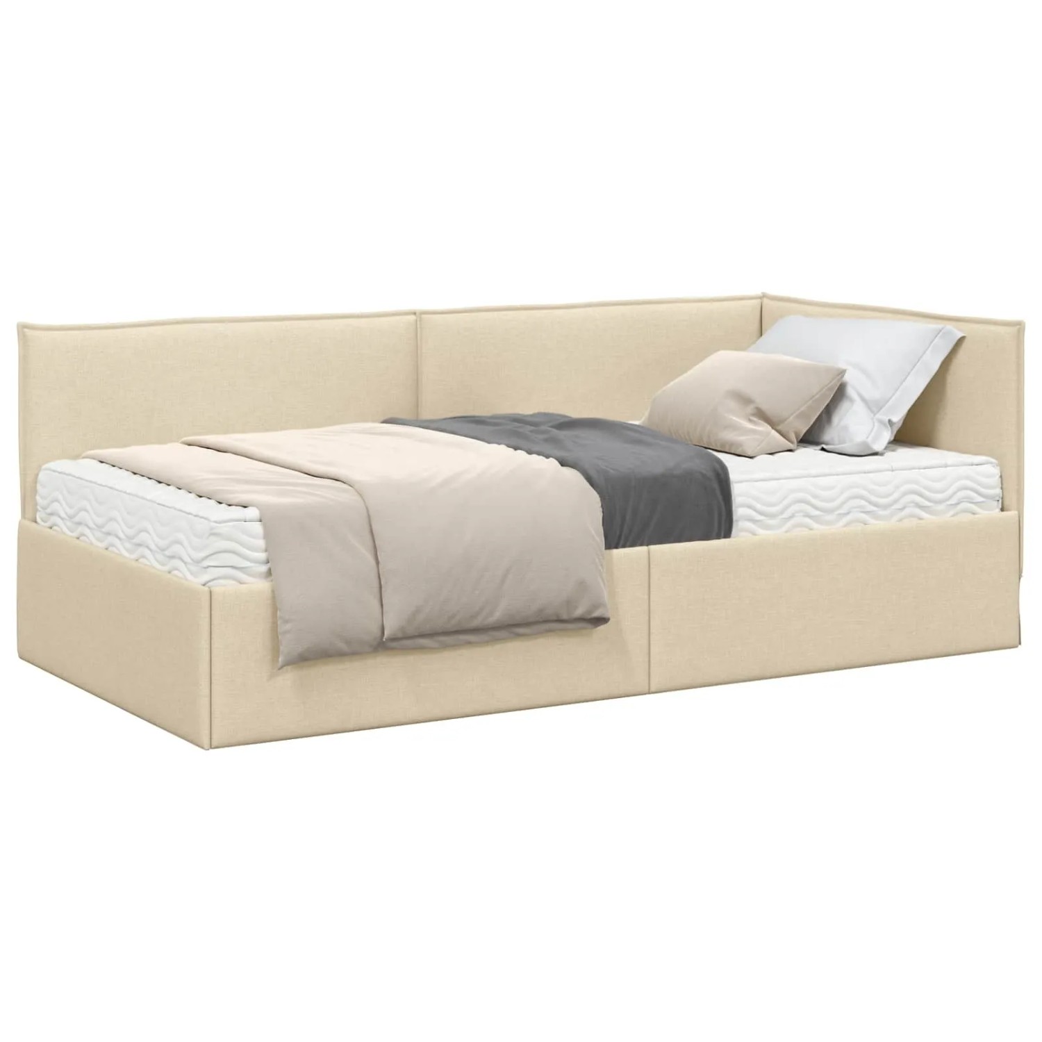 vidaXL Eckbettgestell mit Matratze mit Kopfteil 2 Stk Creme Samt 3394011