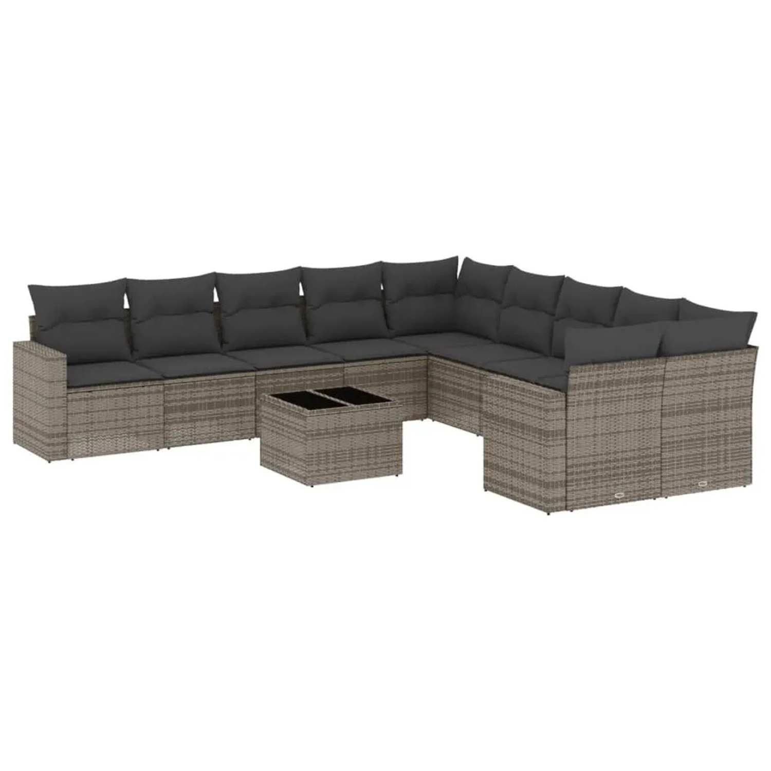 vidaXL 11-Tlg Garten-Sofagarnitur mit Kissen Grau Poly Rattan 3251857
