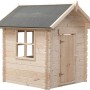 Unbehandeltes SwingKing Spielhaus Monique aus Holz mit Tür, Fenster und Dachpappe.