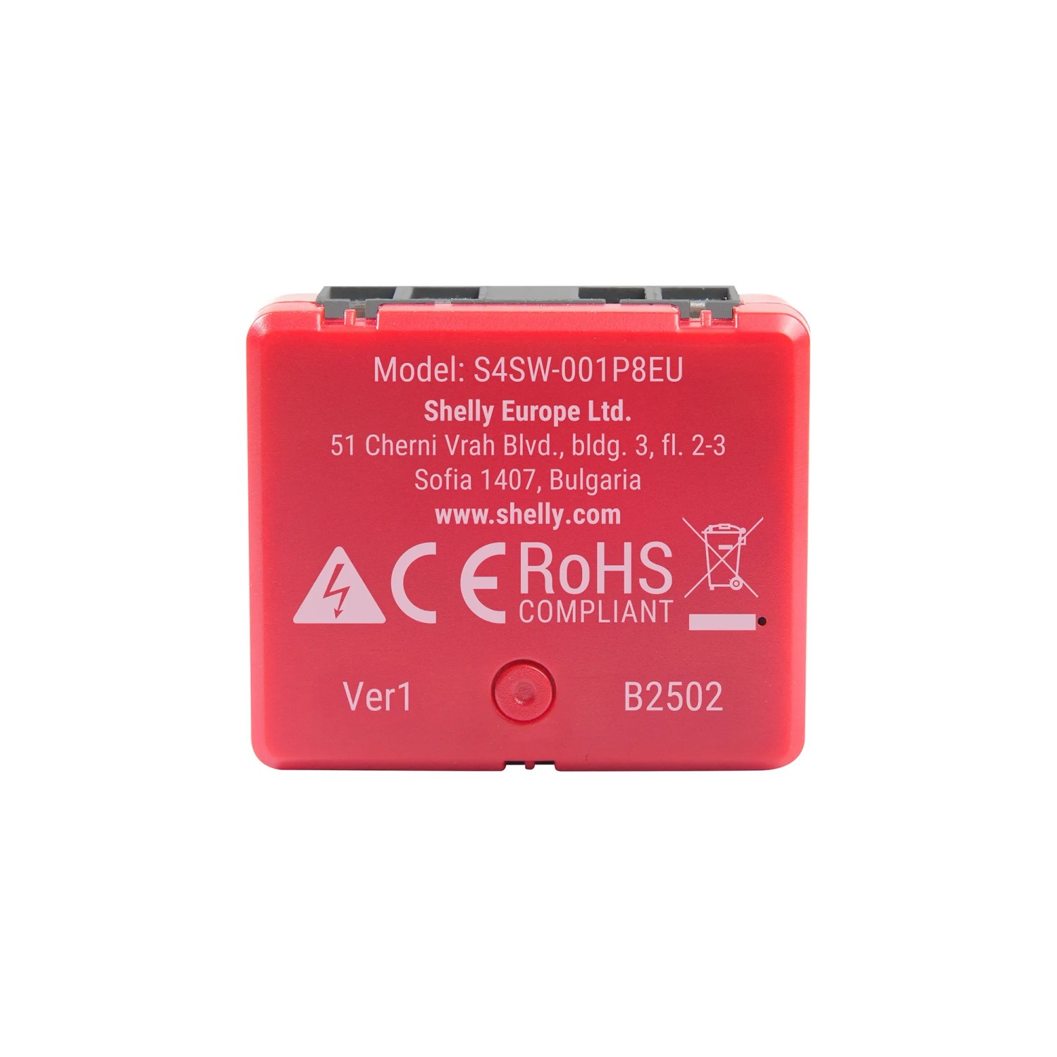 Rotes Shelly 1PM Mini Gen4 Smart-Relais für die Hausautomation, Unterputzmontage.