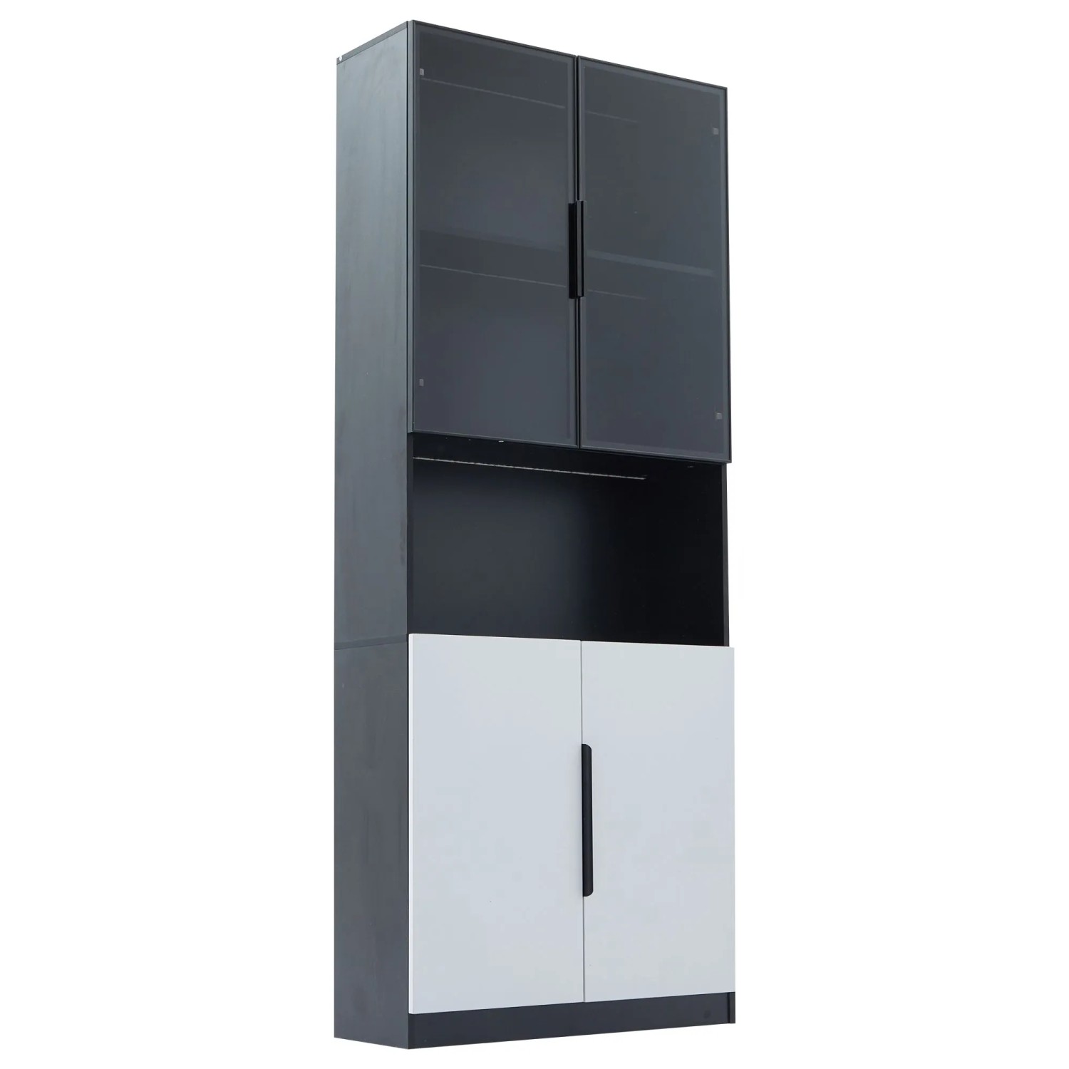 okwish Vitrine mit Glastüren LED Beleuchtung Wohnzimmer 80x30x200cm Weiß