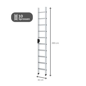 PROREGAL Stufen-Anlegeleiter mit 10 Stufen aus Aluminium, ohne Traverse.