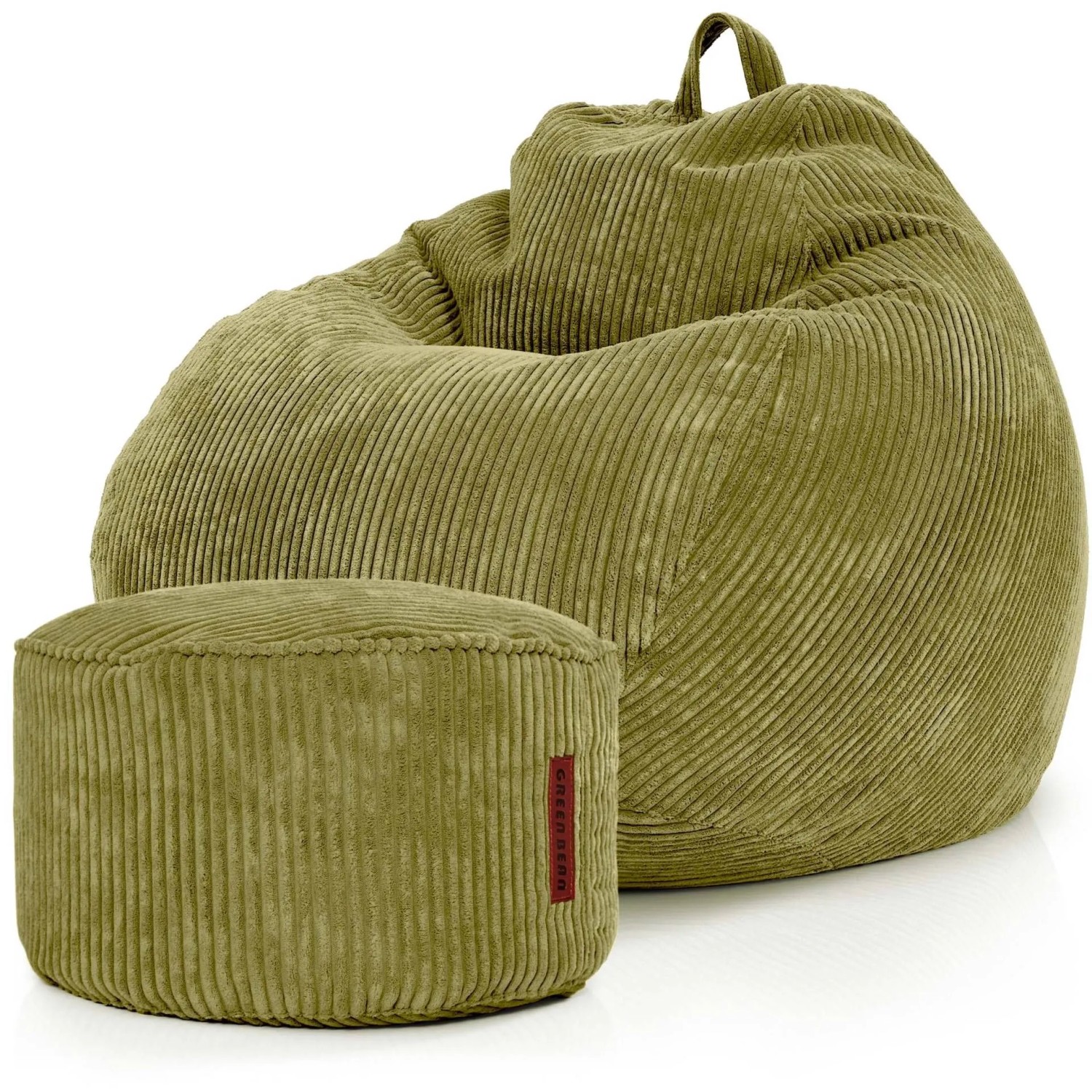 Green Bean Sitzpouf 2er Set Scoop + Pouf 90 x 90 x 110 cm Cord Waschbarer Bezug Grün