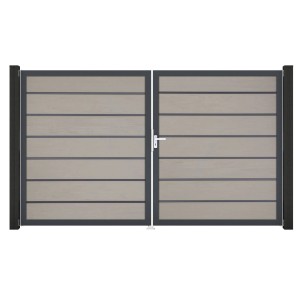 GroJa Grande Steckzaun Tor Premium, DIN links, Sandfarben. 2-flügelig mit Beschlagset.