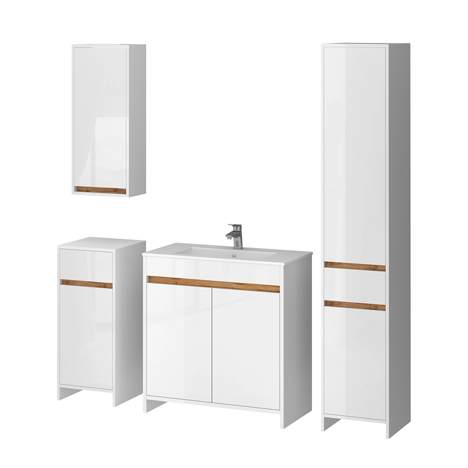 Vicco Badmöbel-Set Lemgo Weiß Hochglanz 5er-Set Opt 2 günstig online kaufen