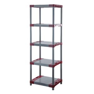 Grau-rotes PROREGAL Kunststoffregal Grey Bear Tall mit 5 Böden, Fachlast 120kg, 180x70x46cm.