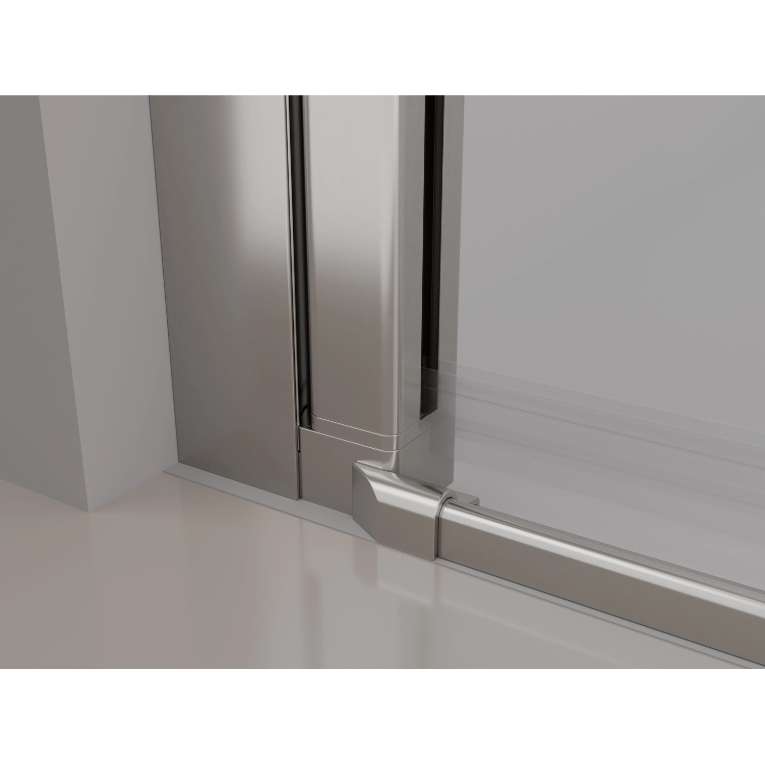 Detailaufnahme: Baliv Doppeltür DUK-100.60 T, Chrom glänzend, Duschwand mit Aluminiumrahmen.