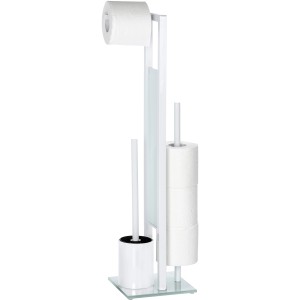 Wenko Stand WC-Garnitur Rivalta Weiß mit Toilettenpapierhalter und WC-Bürste.