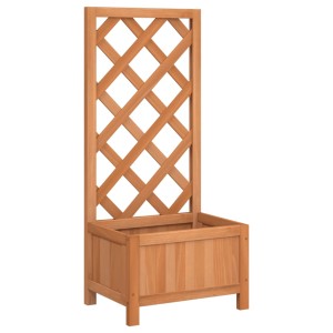 Brauner Pflanzkübel mit Spalier aus Tannenholz für Kletterpflanzen im Garten oder auf der Terrasse.