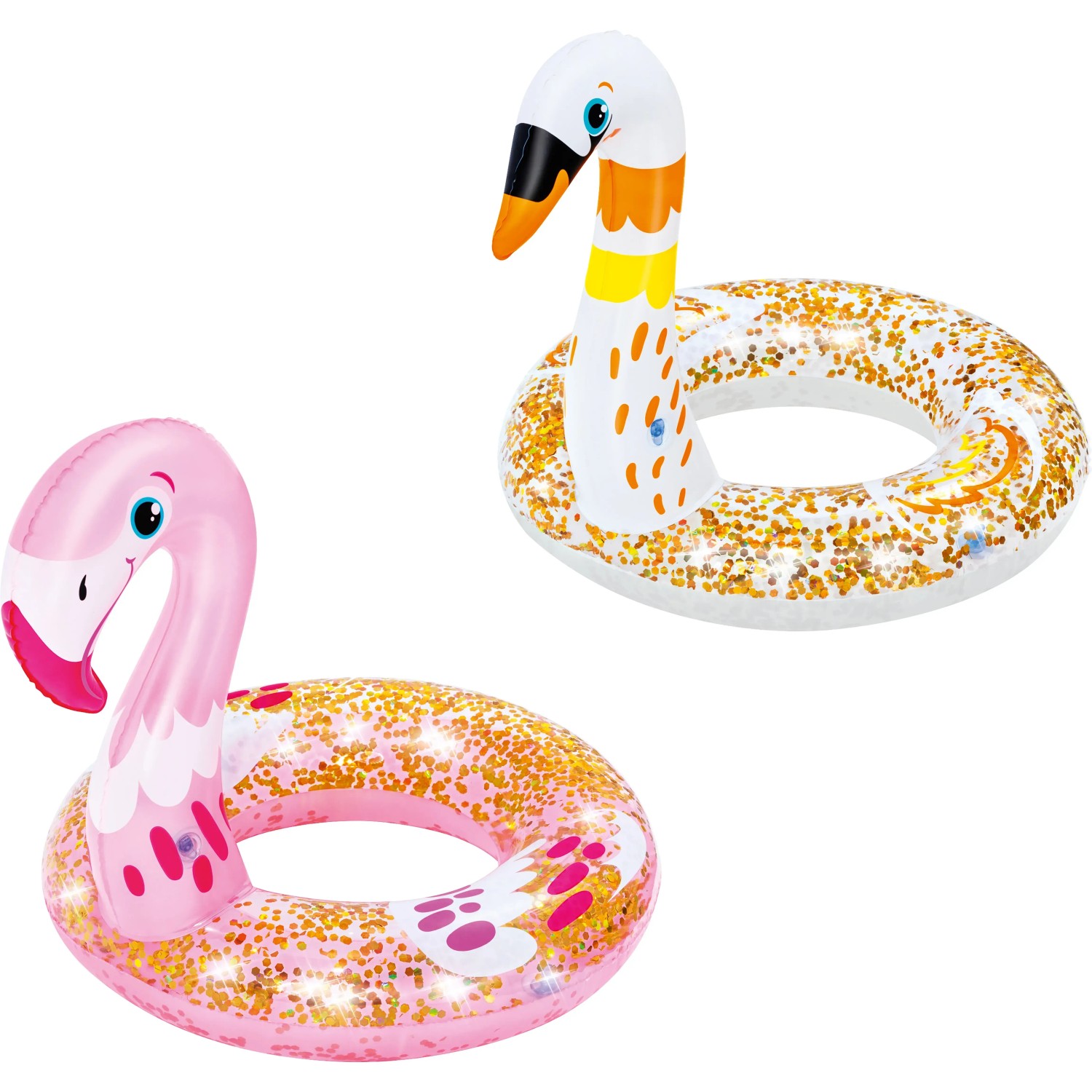 Bestway Schwimmringe mit Glitzer und Tierkopf (Flamingo, Schwan), 2-fach sortiert.