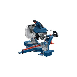 Bosch Professional Kapp- und Gehrungssäge GCM 340-305 D in Blau/Schwarz mit Sägeblatt und LED-Lichtsystem.