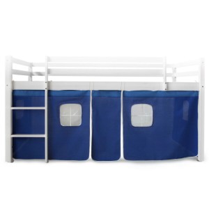 Homestyle4u blaue 3-teilige Bettumrandung mit Fenstern für Kinderhochbett.