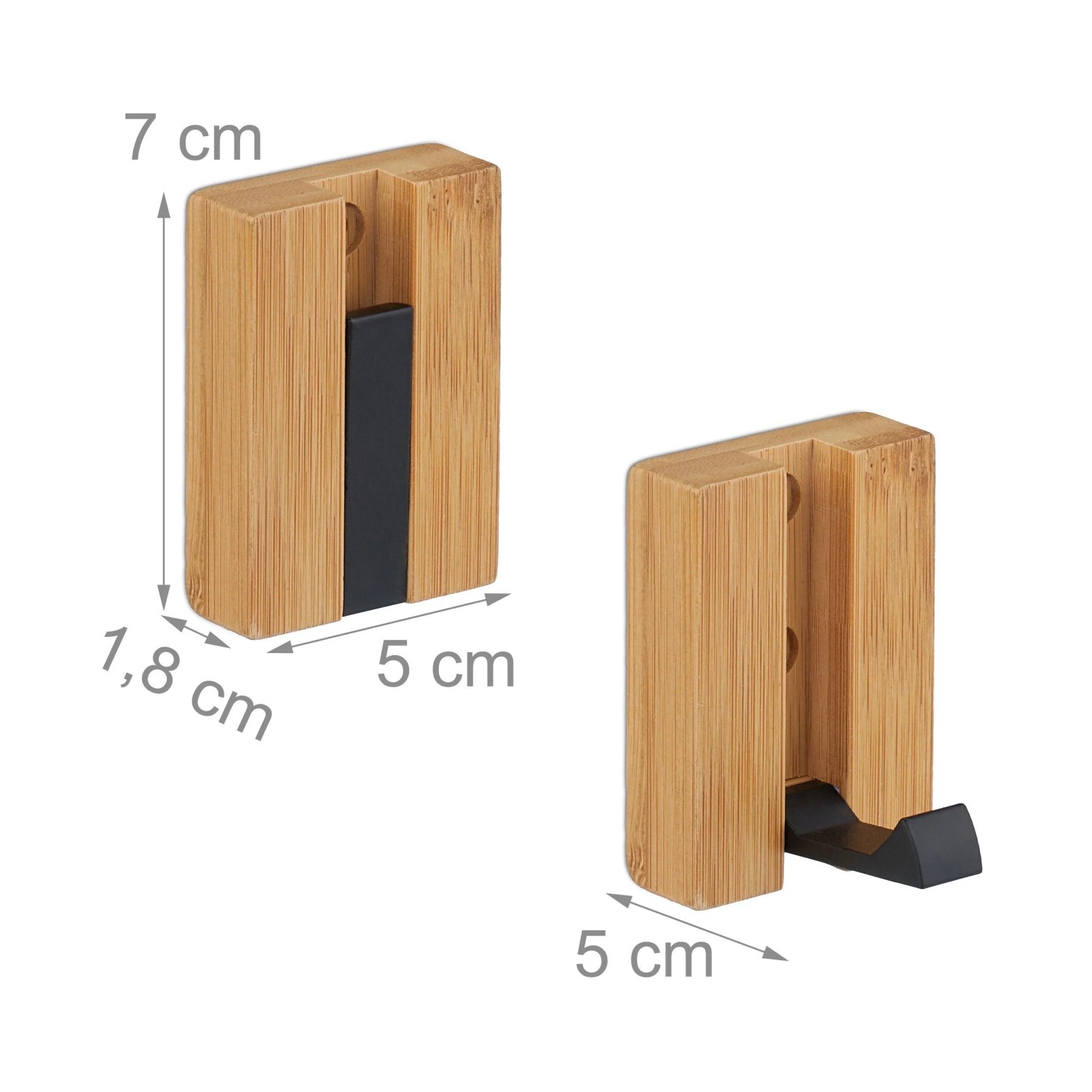 Relaxdays Garderobenhaken Set 4er Pack Bambus Aluminium Natur Schwarz Klappbar 7 cm x 5 cm x 5 cm 40 g_4