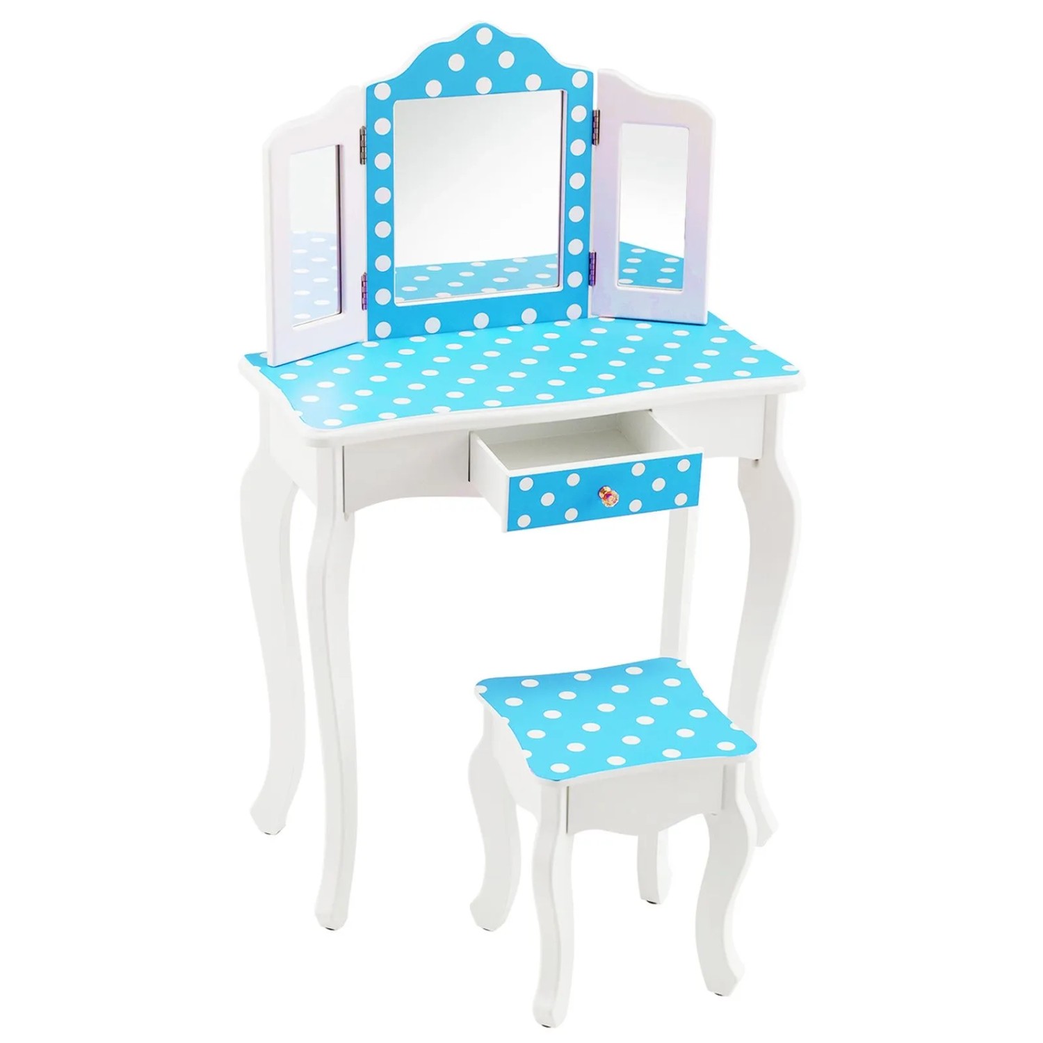 Costway 2 In 1 Kinder Schminktisch Prinzessin Punkt-Blau günstig online kaufen