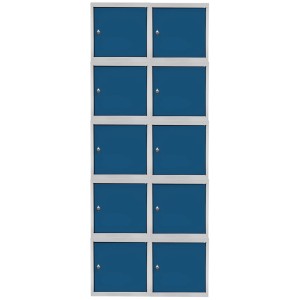 PROREGAL Schließfachwürfel Blocky, 10 Fächer, lichtgrau/blau, mit Drehriegelschloss für Vorhängeschloss.