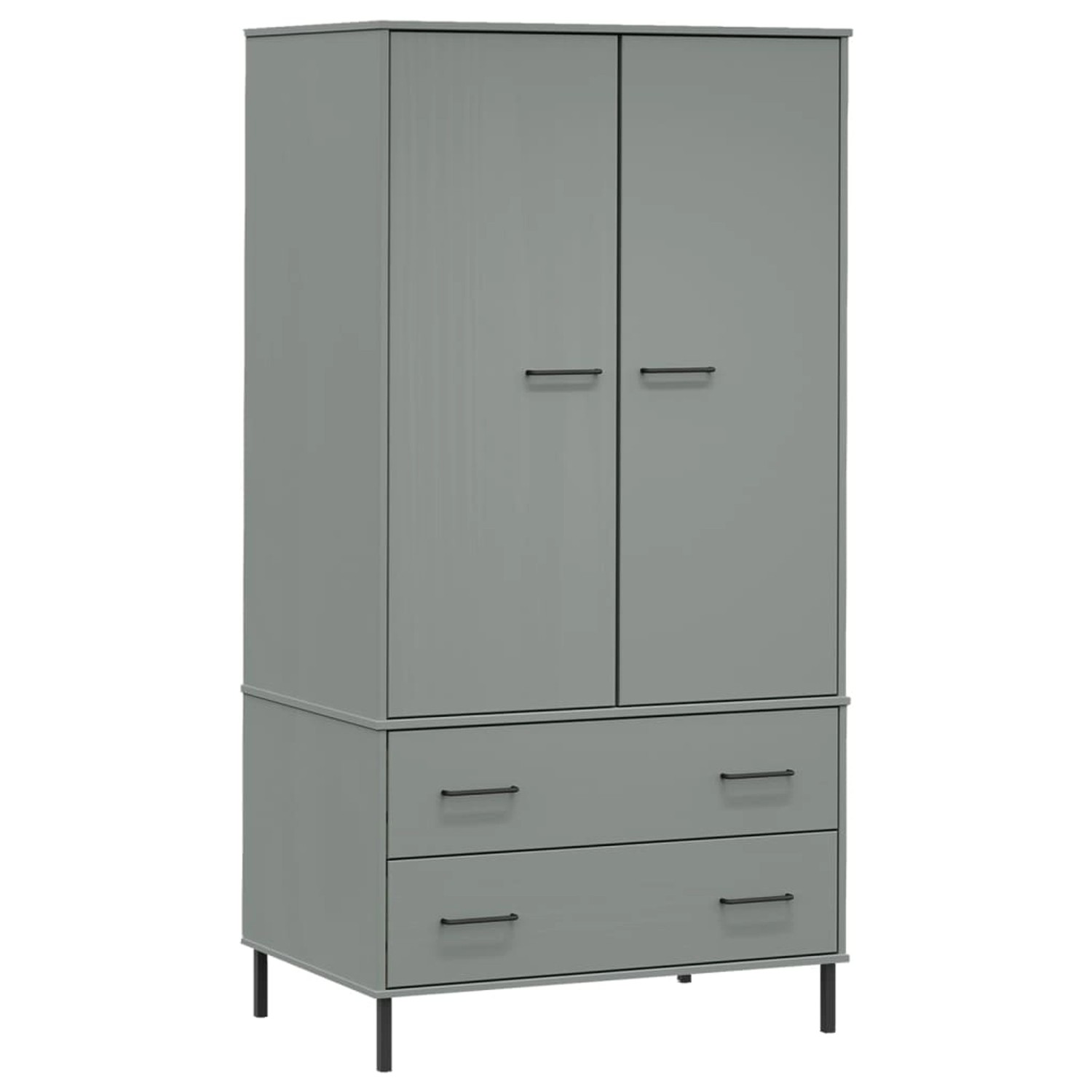 vidaXL Kleiderschrank OSLO Metallbeine Grau 90x55x172,5cm Massivholz günstig online kaufen