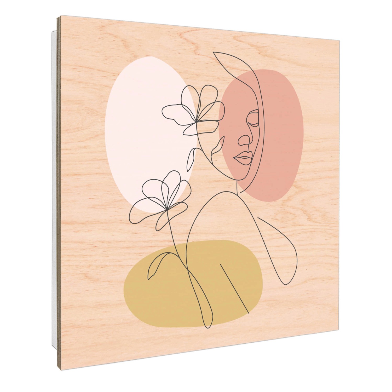 Weißer Schlüsselkasten aus Holz mit Linienblüten-Motiv, 50 Haken, Scharnier rechts, 30x30cm. Schlüsselbox für die Wand.