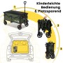 Sekey Bollerwagen, faltbar, olivgrün, 150L. Gezeigt: Ausgeklappt, gefaltet, im Kofferraum. Ideal für Camping.