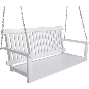 Weiße Garden Pleasure Hängebank Augusta aus Holz mit Kettenaufhängung.