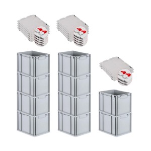 PROREGAL Spar Set: 10 graue Euroboxen mit Deckel, 30L, 30x40cm. Aufbewahrungsboxen für Lagerung.