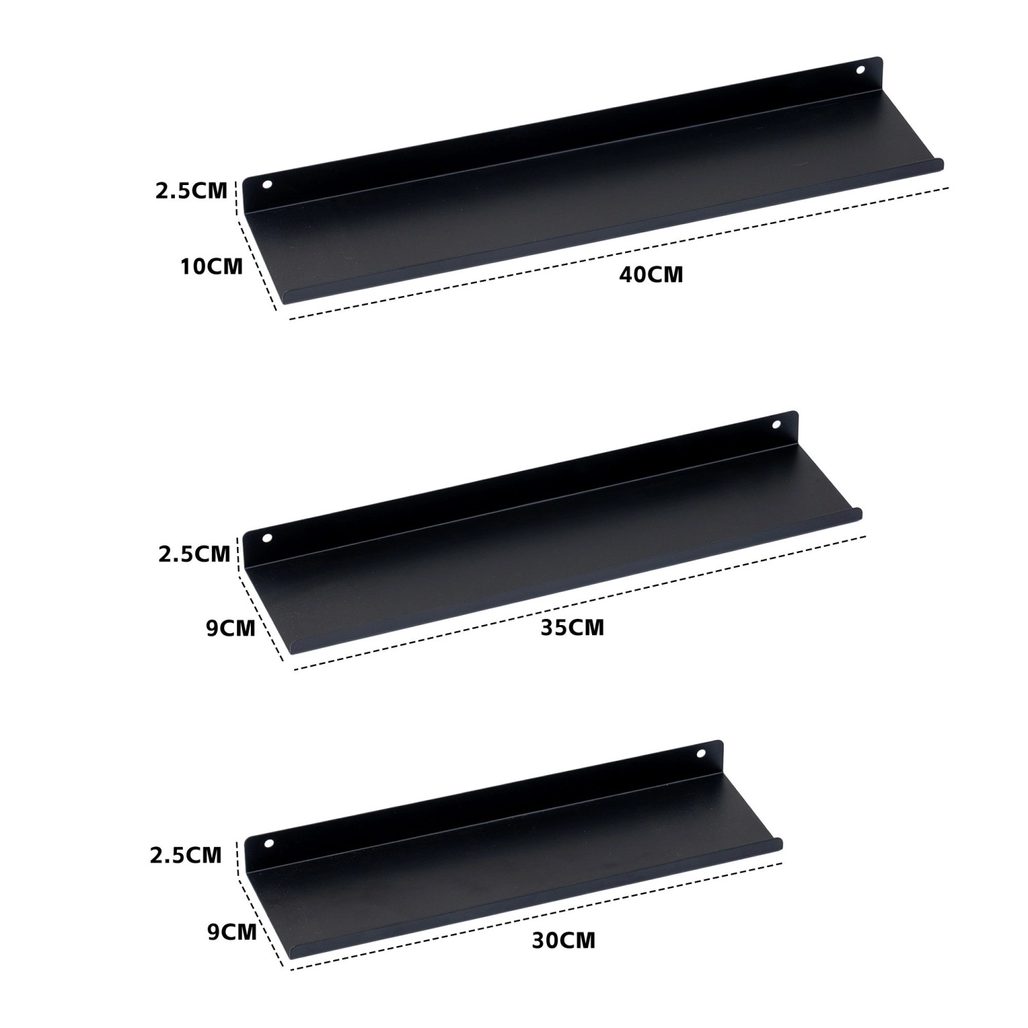 BERLINLODGE Wandregal Metall 3er Set Matte Schwarz Schweberegal Wandboards Bücherregal 3-Teiliges Hängeregal Wanddeko_3