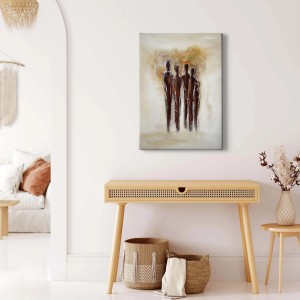 Abstraktes Leinwandbild mit Personen in Beige und Braun. Moderne Kunst für Wohnzimmer als Wanddekoration.