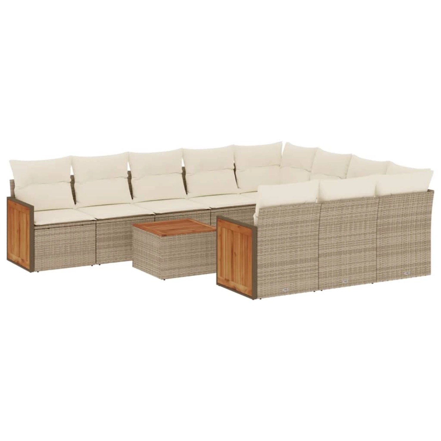 vidaXL 11-Tlg Garten-Sofagarnitur mit Kissen Beige Poly Rattan 3228025