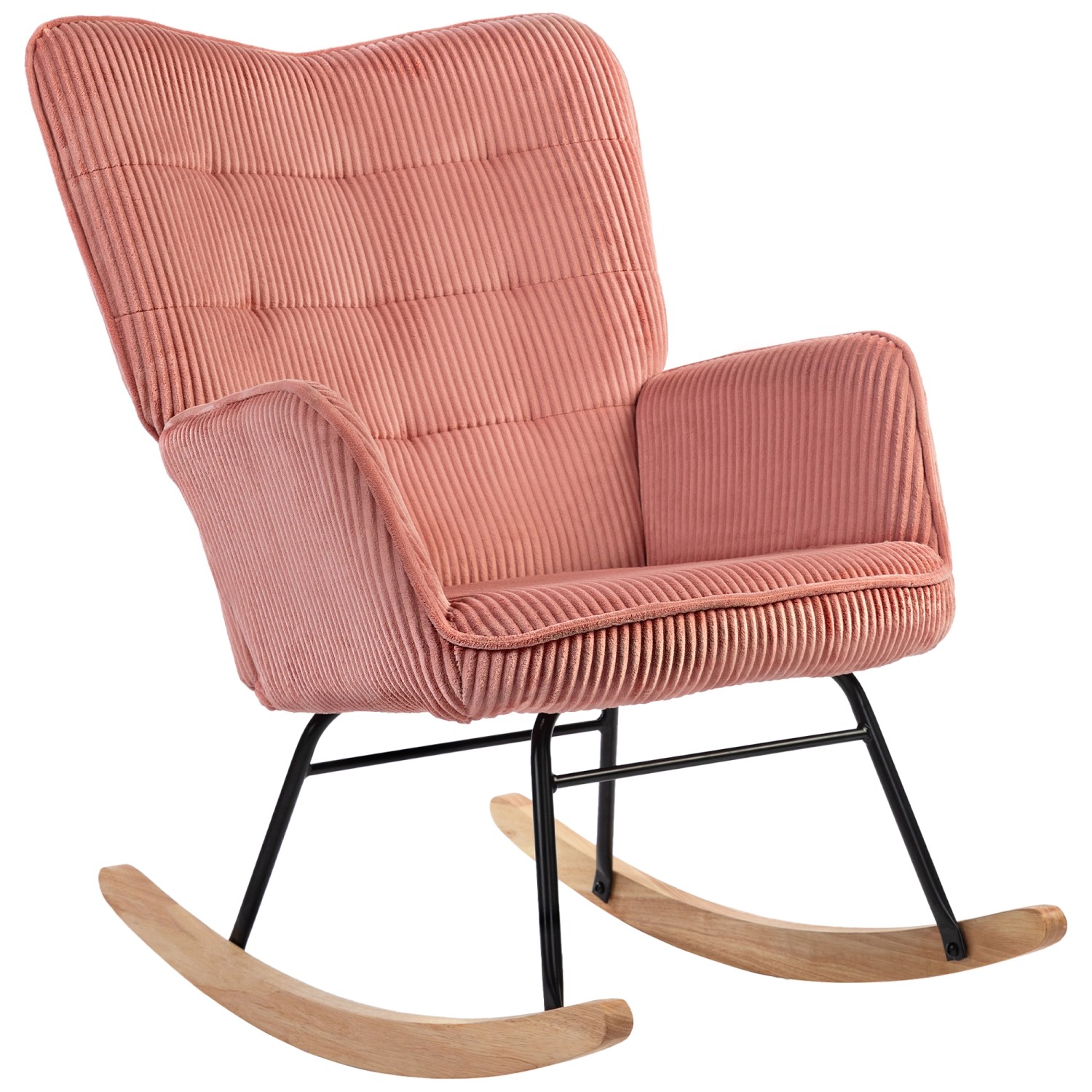 HOMCOM Schaukelstuhl Kord 100% Polyester Buchenholz Stahl Schaumstoff Rosa günstig online kaufen