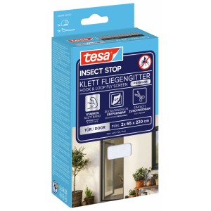 Verpackung des tesa® Insect Stop Klett Fliegengitters Premium für Türen in Weiß.