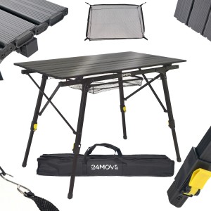 24MOVE Campingtisch, klappbar, höhenverstellbar, mit Tragetasche. Aluminium Tisch in Anthrazit.