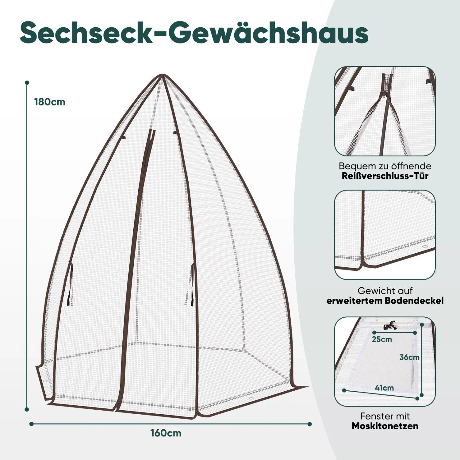 Sekey Foliengewächshaus 160x160x180cm Gewächshaus Tomatengewächshaus Überwinterungszelt Sechseckig Winterschutz Mehrzweck Treibhaus Pflanzenhaus_6
