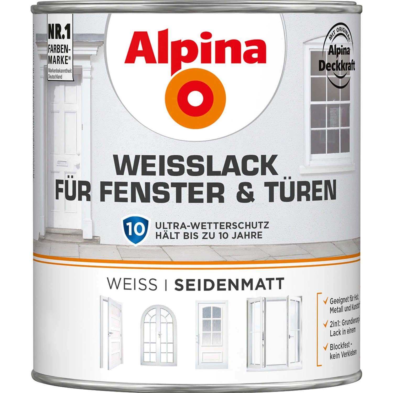 Alpina Weißlack für Fenster & Türen seidenmatt 750 ml