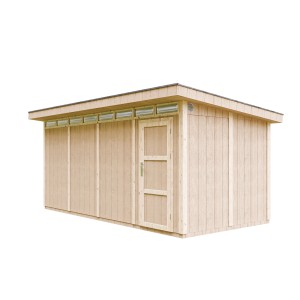 Grundiertes Holz-Gartenhaus Timbela M905C mit Flachdach, 530x279 cm.