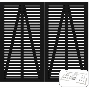 Schwarzes Doppeltor aus Nadelholz (200x180cm) mit horizontalen Leisten und Beschlägen für den Garten.