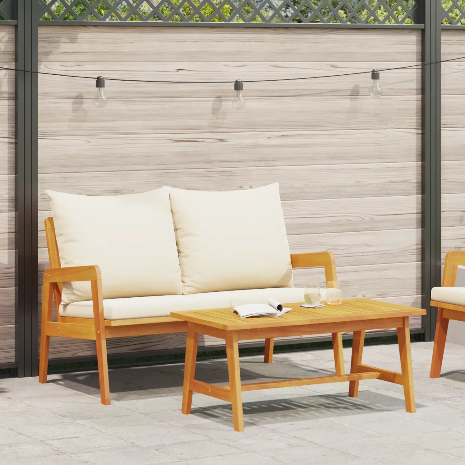 2-teiliges Bistro-Set aus Akazienholz mit Bank und Tisch, ideal für Garten und Terrasse.