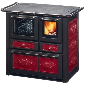 Westminster Küchenofen K85 F/L Keramik Bordeaux, 6 kW, mit Kochplatte und Backofen.