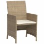 Beiger Gartenstuhl aus Polyrattan mit cremeweißem Kissen, Teil des vidaXL Bistro-Sets.