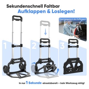 Sekey Sackkarre Alu Handwagen Transportkarre Klappbar Handkarre bis 80kg Tragfähigkeit 3-stufig Höhenverstellbar Klappkarre Faltbar in Sekunden
