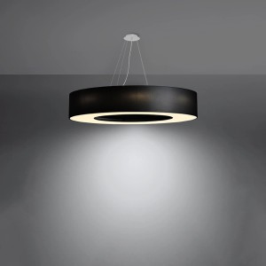 Schwarzer Sollux Lighting Kronleuchter SATURNO 90, runde Deckenlampe aus Stoff und Stahl.