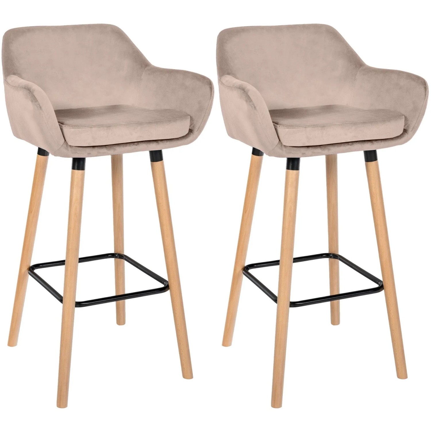 DELUKE 2er Set Barhocker MIRID Samt Hellgrau 55x46x99cm Barstuhl Mit Lehne Tresenhocker Tresenstuhl