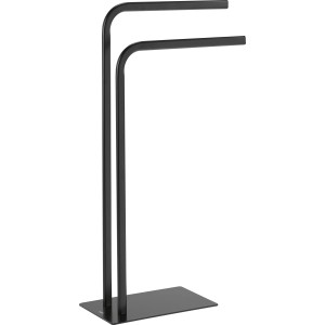 Schwarzer, freistehender baliv Handtuchhalter mit 2 Armen im modernen Design.