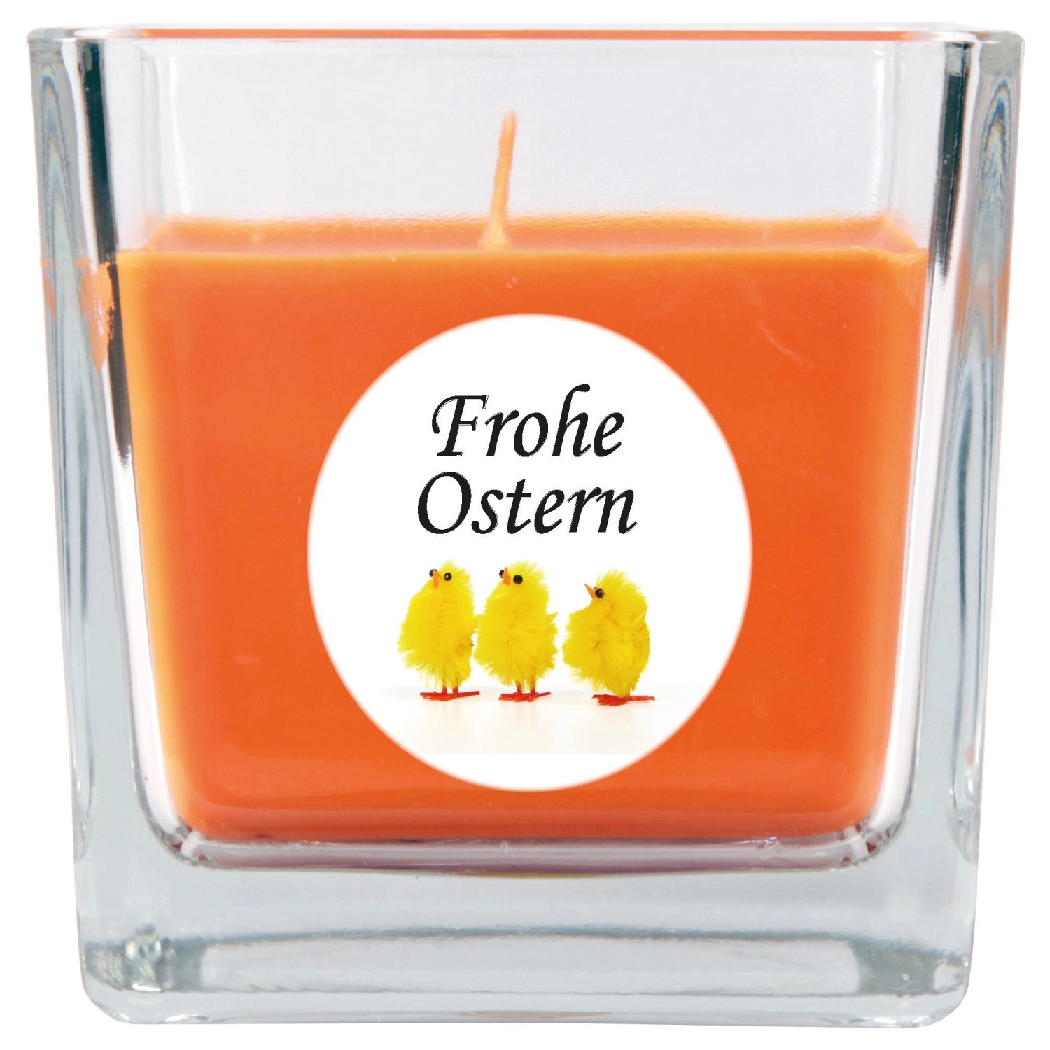 HS Candle Duftkerze & Glas Frohe Ostern Viereck 8 x 7,5cm Honigmelone Küken günstig online kaufen