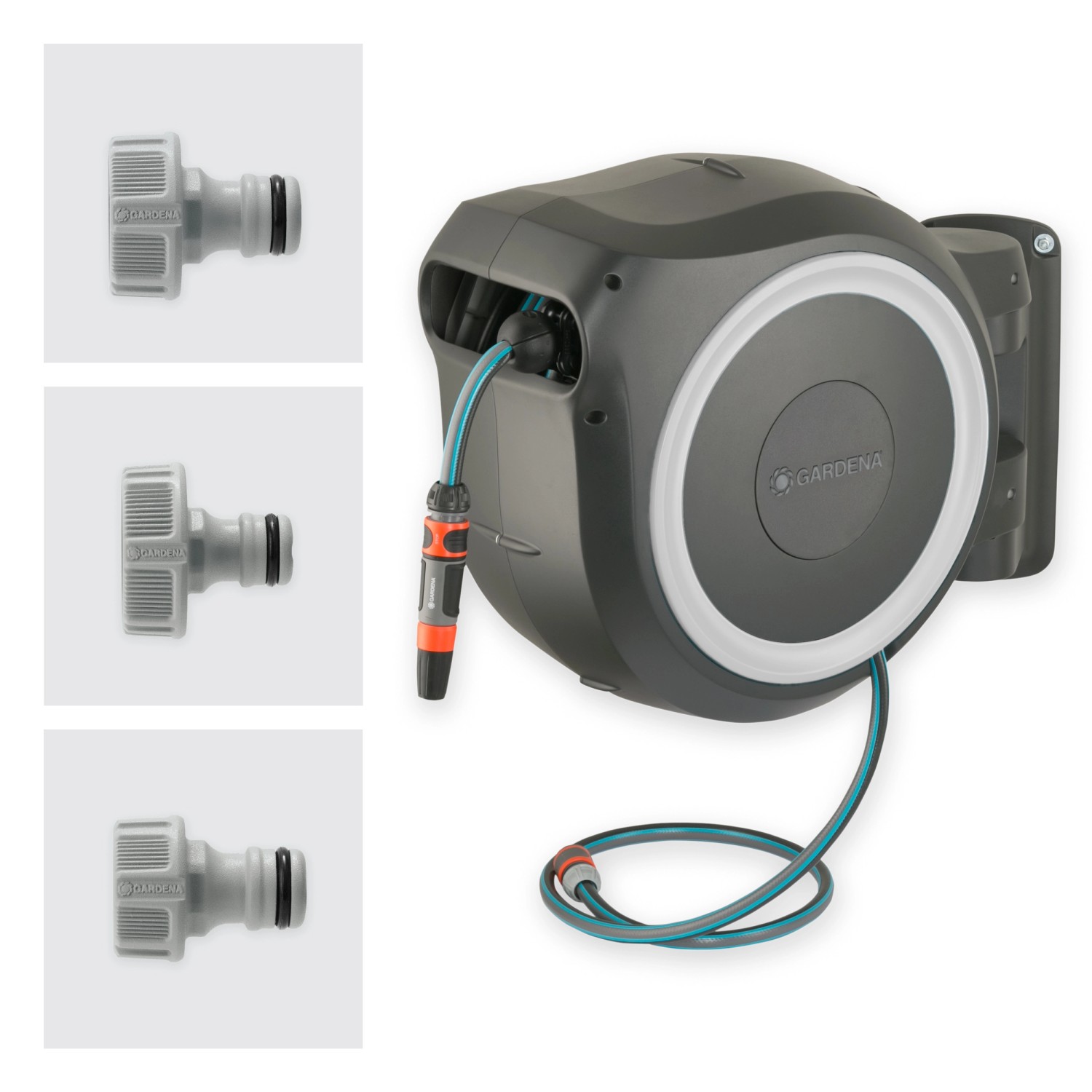 Gardena Wand-Schlauchbox RollUp XL mit 35m Gartenschlauch und Zubehör.